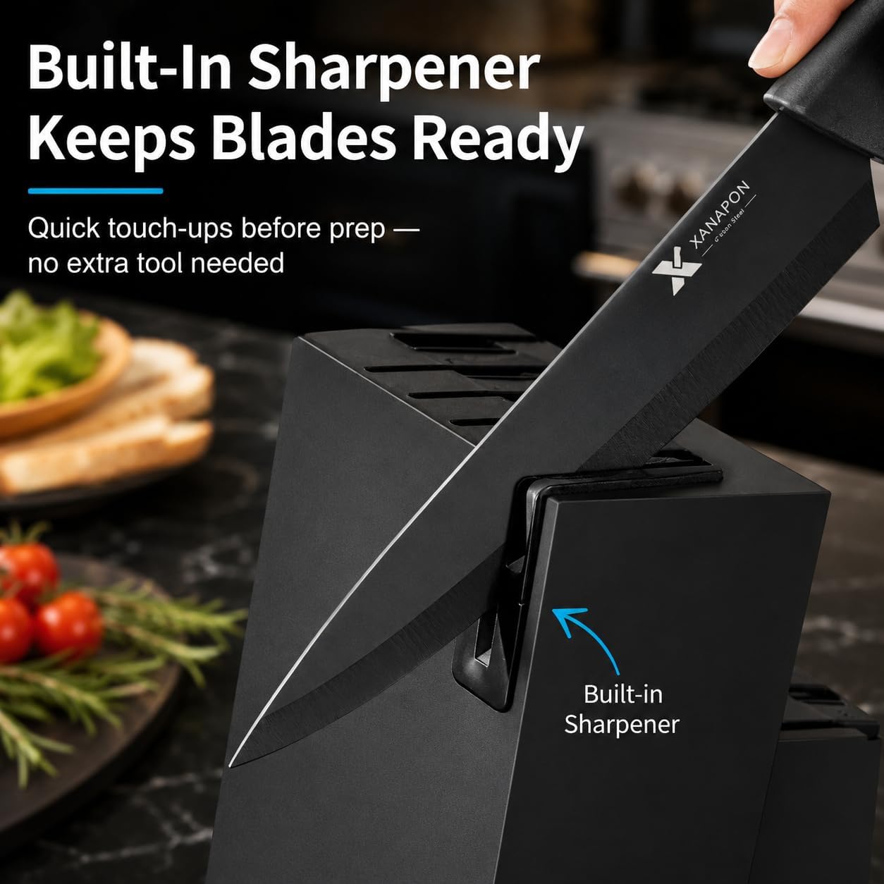 Knife Set, 14 Pieces Kitchen Knife Set, High Carbon German Stainless Steel, Dishwasher Safe Cutlery with Built-in Knife Sharpener, Black