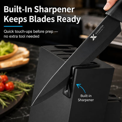 Knife Set, 14 Pieces Kitchen Knife Set, High Carbon German Stainless Steel, Dishwasher Safe Cutlery with Built-in Knife Sharpener, Black