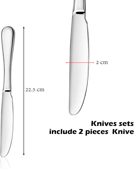 Dinner Knives Set, Stainless Steel Table Knife, Butter Spreder, 2/4/6 Pieces Mirror Polished Dinner Knife, Sturdy and Dishwasher Safe, Silverware Cutlery (2 Pcs)