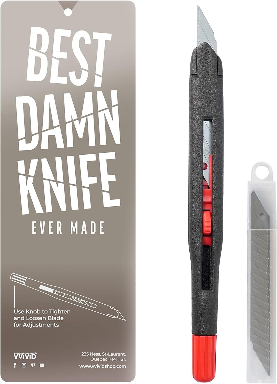 VViViD Best Damn Knife - Heavy Duty Precise Utility Blade, Sturdy Safety Lock, and 10 Replacement Blades