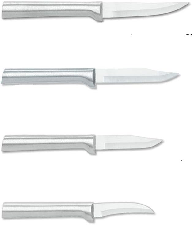 4-Piece Paring Knife Set, Silver Handle | Granny, Peeling, Regular, and Heavy Duty Paring Knife Set, Stainless Steel Blades, Silver Cast Aluminum Handle