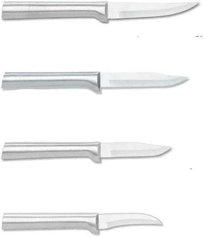 4-Piece Paring Knife Set, Silver Handle | Granny, Peeling, Regular, and Heavy Duty Paring Knife Set, Stainless Steel Blades, Silver Cast Aluminum Handle