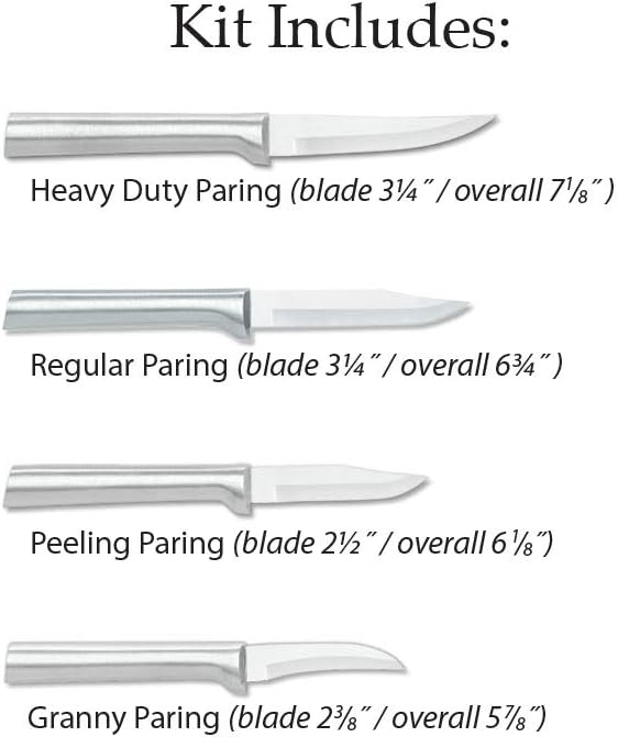 4-Piece Paring Knife Set, Silver Handle | Granny, Peeling, Regular, and Heavy Duty Paring Knife Set, Stainless Steel Blades, Silver Cast Aluminum Handle