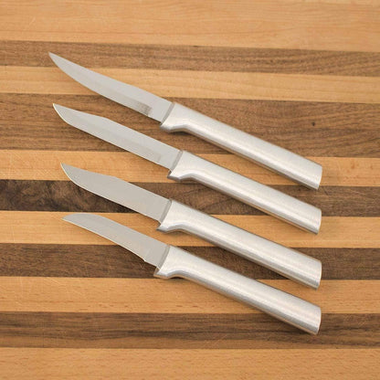 4-Piece Paring Knife Set, Silver Handle | Granny, Peeling, Regular, and Heavy Duty Paring Knife Set, Stainless Steel Blades, Silver Cast Aluminum Handle