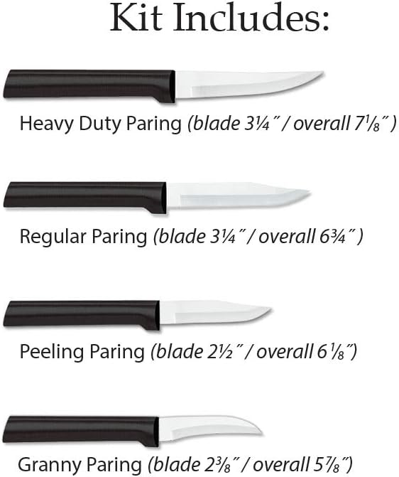 4-Piece Paring Knife Set, Silver Handle | Granny, Peeling, Regular, and Heavy Duty Paring Knife Set, Stainless Steel Blades, Silver Cast Aluminum Handle