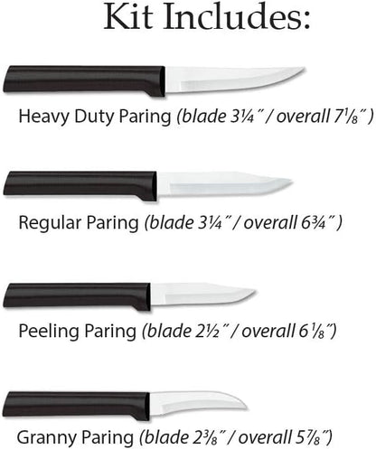 4-Piece Paring Knife Set, Silver Handle | Granny, Peeling, Regular, and Heavy Duty Paring Knife Set, Stainless Steel Blades, Silver Cast Aluminum Handle