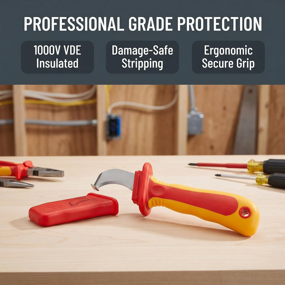 Dismantling Knife, 1000V Insulation Electrician Knife, Cable Stripper Tool, Cable Stripper Cutter, Anti Magnetic Fast Strip Cable Stripper Cutter IEC60900