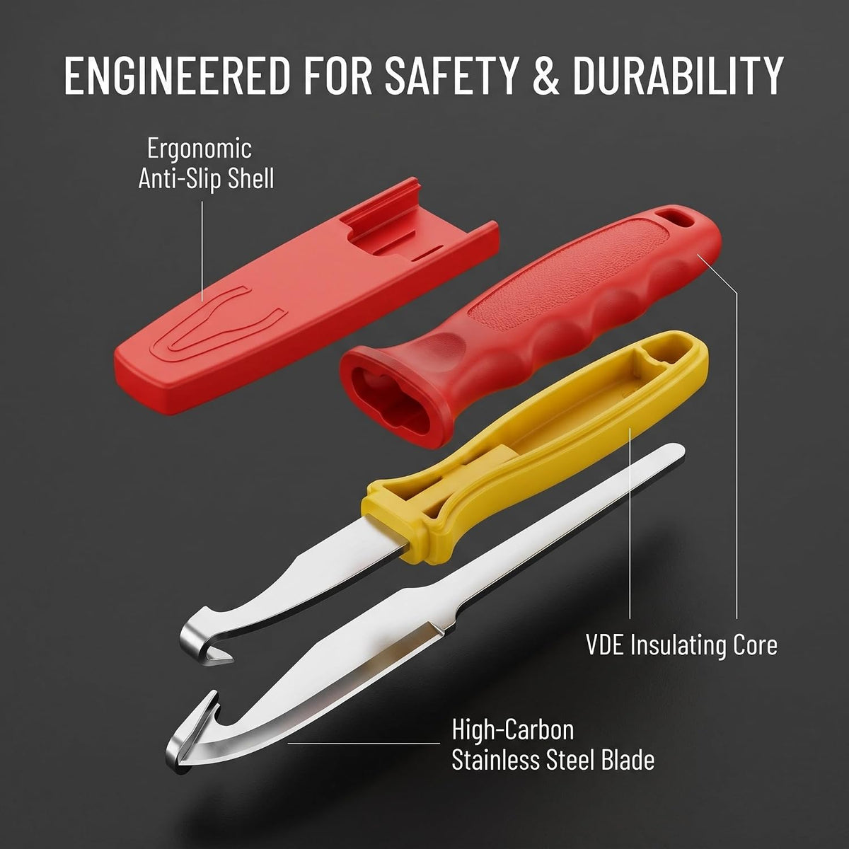 Dismantling Knife, 1000V Insulation Electrician Knife, Cable Stripper Tool, Cable Stripper Cutter, Anti Magnetic Fast Strip Cable Stripper Cutter IEC60900