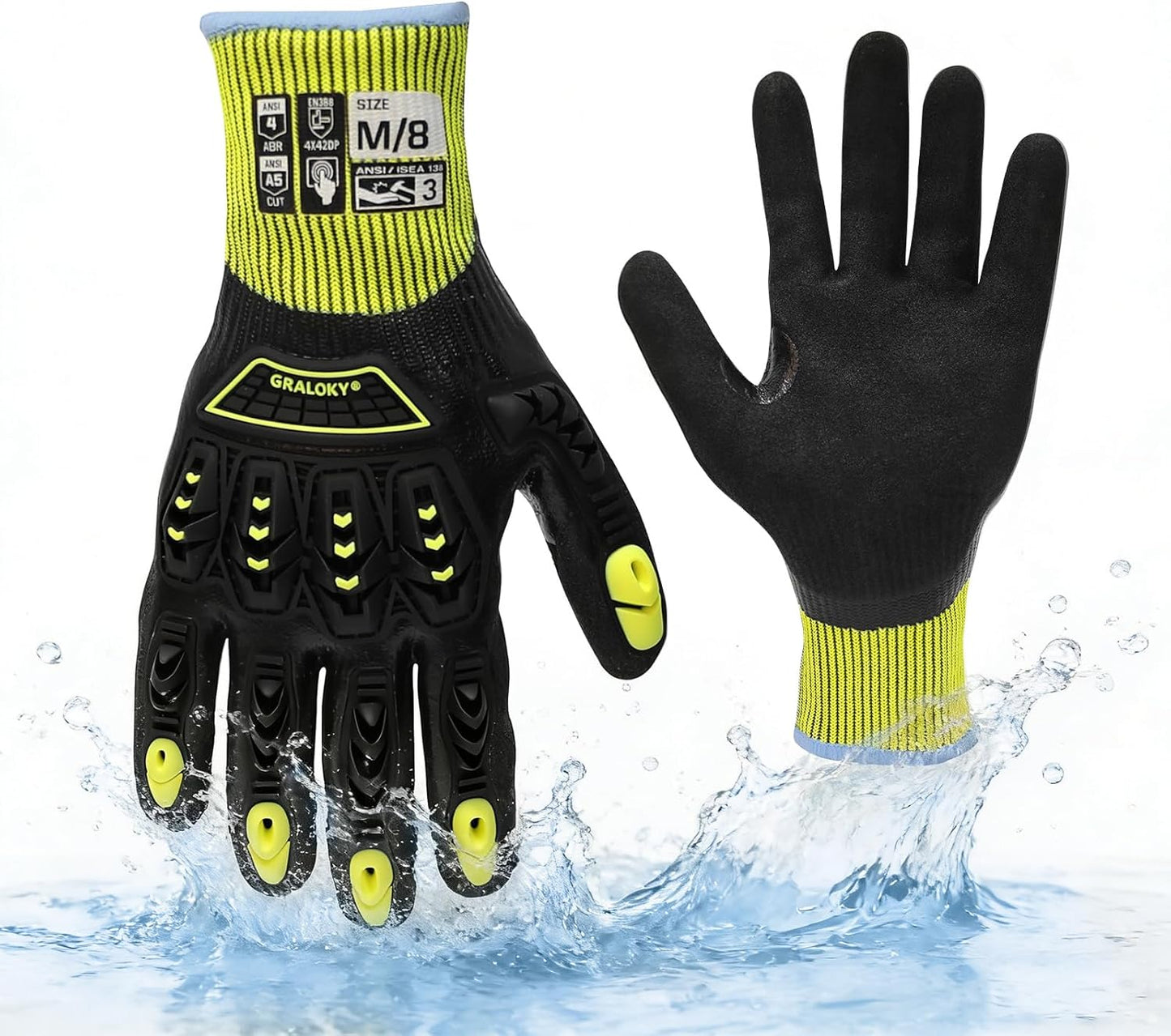 Safety Work Gloves, A5 Cut Resistant Gloves For Men Women, Level 3 | Impact Gloves with TPR, Abrasion Level 4