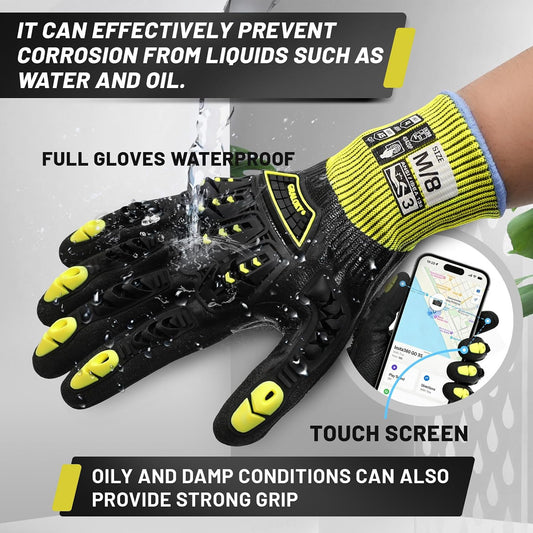 Safety Work Gloves, A5 Cut Resistant Gloves For Men Women, Level 3 | Impact Gloves with TPR, Abrasion Level 4