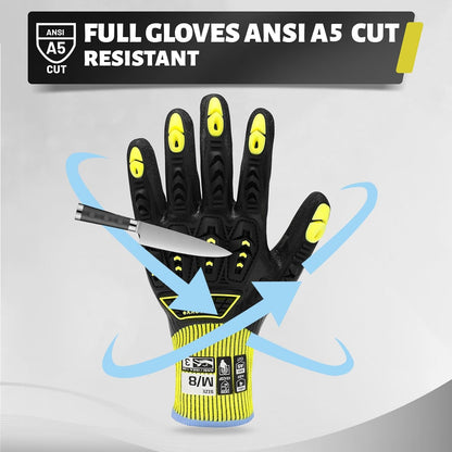 Safety Work Gloves, A5 Cut Resistant Gloves For Men Women, Level 3 | Impact Gloves with TPR, Abrasion Level 4