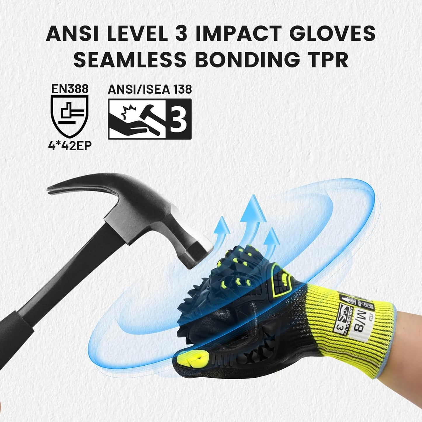 Safety Work Gloves, A5 Cut Resistant Gloves For Men Women, Level 3 | Impact Gloves with TPR, Abrasion Level 4