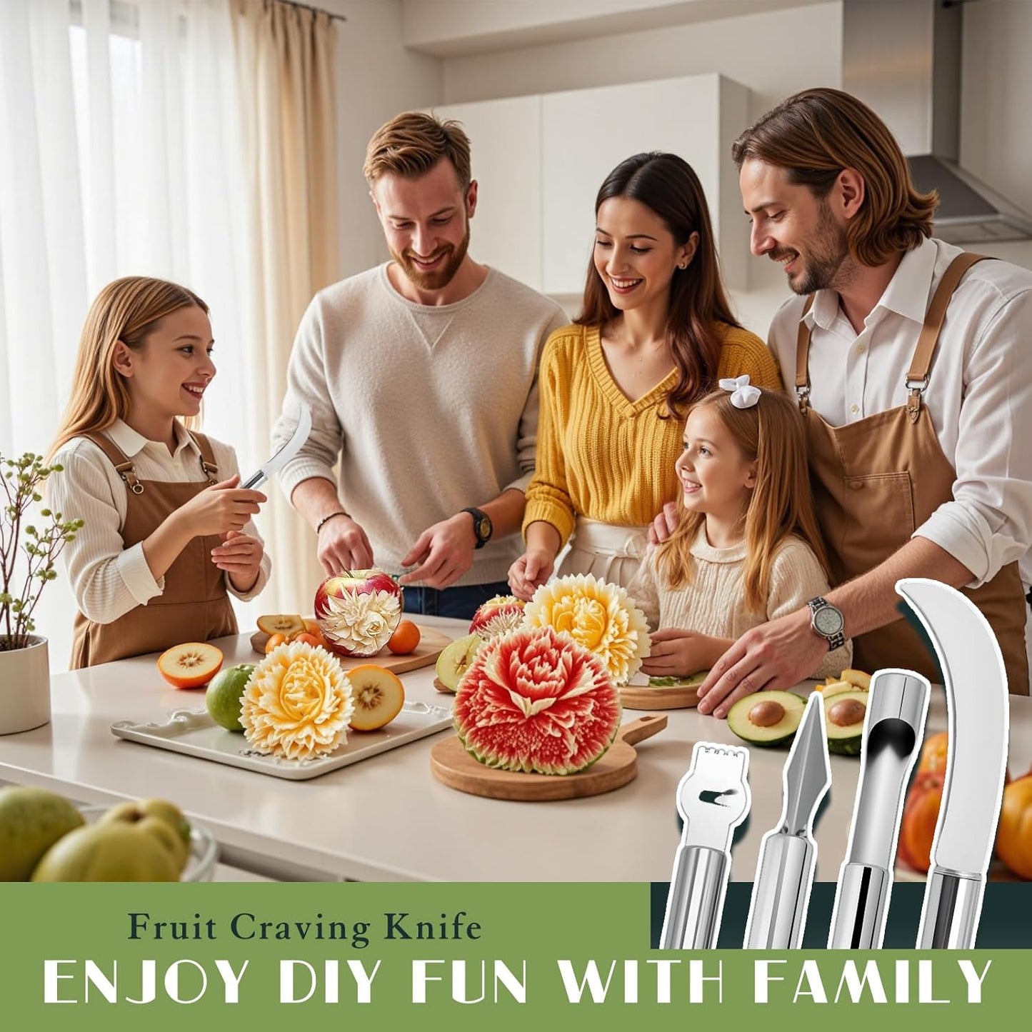 14Pcs Stainless Steel Fruits Vegetable Carving Tools Set | Melon Baller Scoop Set, Fruit Cutters Shapes, Cantaloupe Cutter Slicer Tool Piranha Spiral Cutter and V-Tool for Sculpting