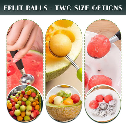 14Pcs Stainless Steel Fruits Vegetable Carving Tools Set | Melon Baller Scoop Set, Fruit Cutters Shapes, Cantaloupe Cutter Slicer Tool Piranha Spiral Cutter and V-Tool for Sculpting