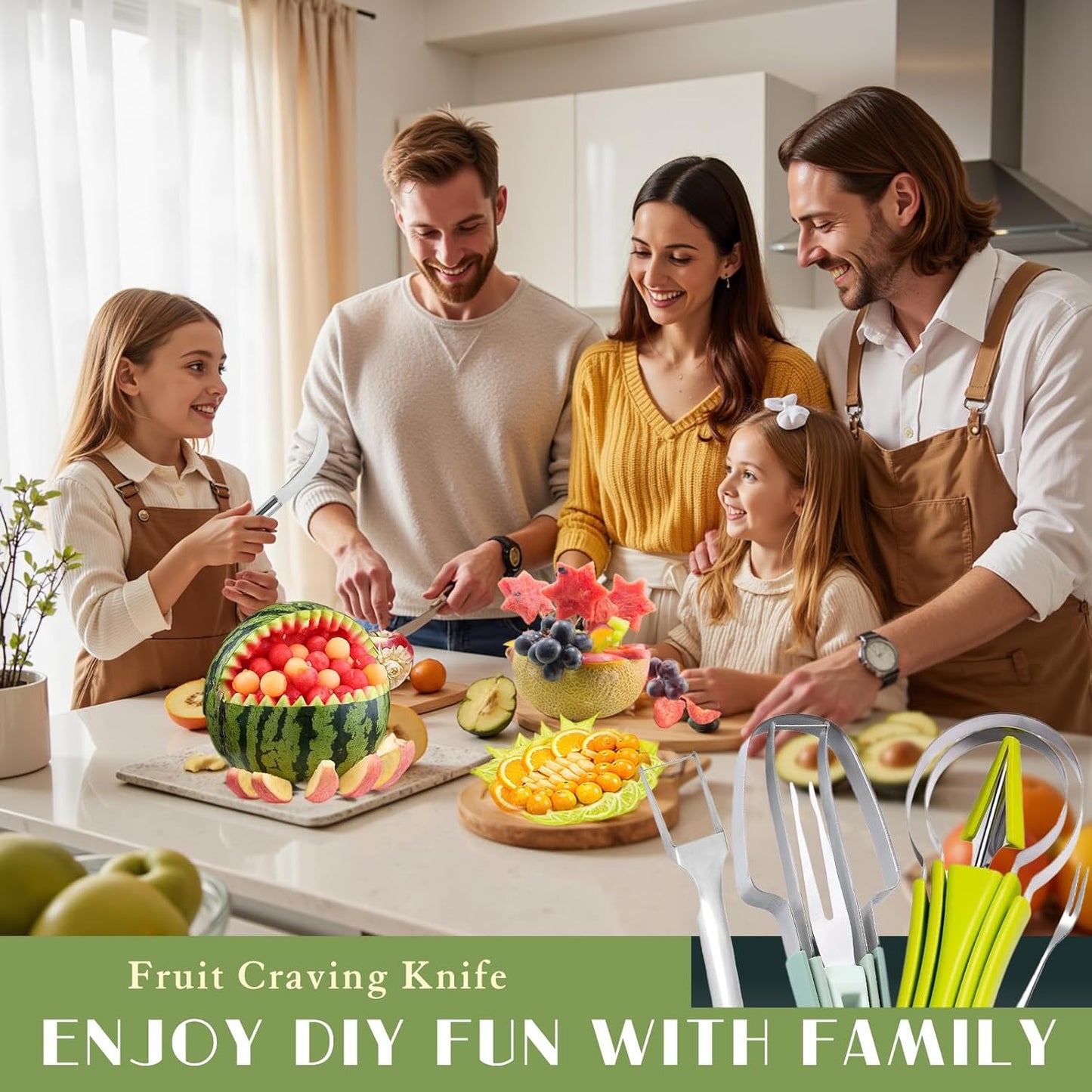 14Pcs Stainless Steel Fruits Vegetable Carving Tools Set | Melon Baller Scoop Set, Fruit Cutters Shapes, Cantaloupe Cutter Slicer Tool Piranha Spiral Cutter and V-Tool for Sculpting