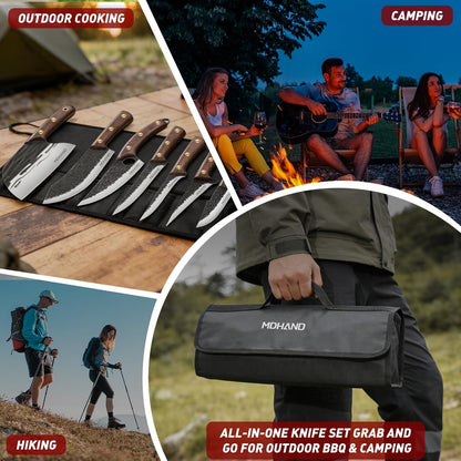 Butcher Knife Set, Viking Kitchen Serbian Chef Knife Set with Bag | Hand Forged Meat Cleaver, Ergonomic Handle, High Carbon Steel Brisket Knife for Home Outdoor Camping BBQ, Gifts for Men Women