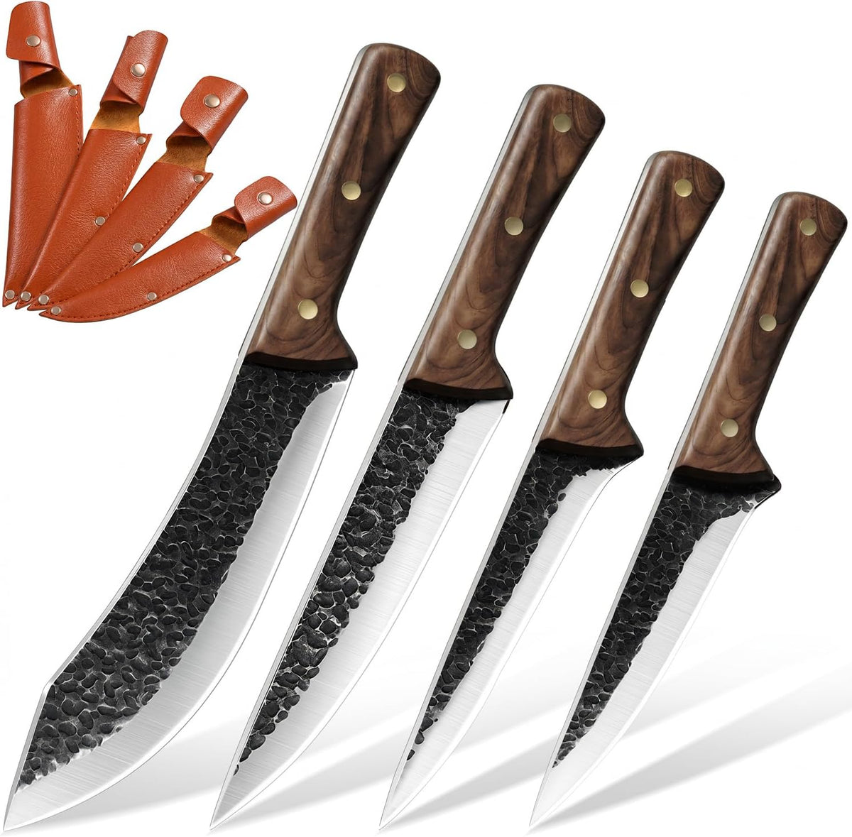 Butcher Knife Set, Viking Kitchen Serbian Chef Knife Set with Bag | Hand Forged Meat Cleaver, Ergonomic Handle, High Carbon Steel Brisket Knife for Home Outdoor Camping BBQ, Gifts for Men Women