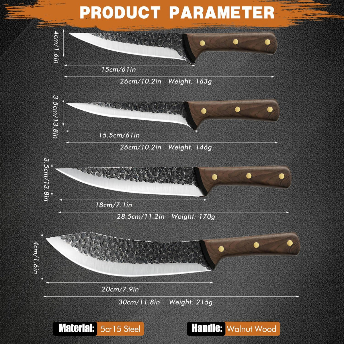 Butcher Knife Set, Viking Kitchen Serbian Chef Knife Set with Bag | Hand Forged Meat Cleaver, Ergonomic Handle, High Carbon Steel Brisket Knife for Home Outdoor Camping BBQ, Gifts for Men Women