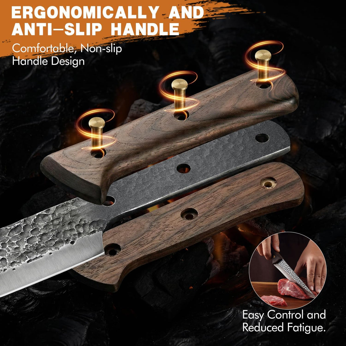 Butcher Knife Set, Viking Kitchen Serbian Chef Knife Set with Bag | Hand Forged Meat Cleaver, Ergonomic Handle, High Carbon Steel Brisket Knife for Home Outdoor Camping BBQ, Gifts for Men Women