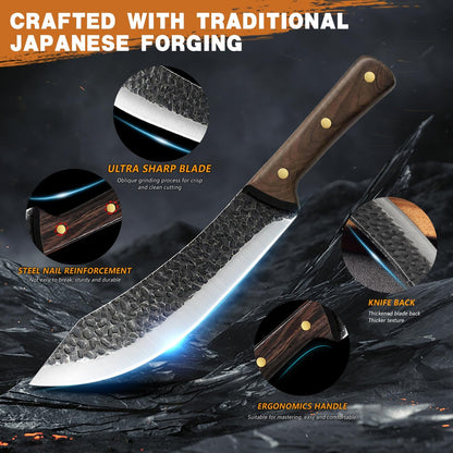Butcher Knife Set, Viking Kitchen Serbian Chef Knife Set with Bag | Hand Forged Meat Cleaver, Ergonomic Handle, High Carbon Steel Brisket Knife for Home Outdoor Camping BBQ, Gifts for Men Women