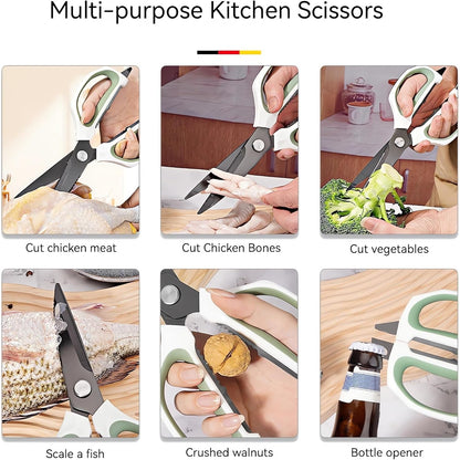 Transparent Handle Stainless Steel Sharp Powerful Kitchen Scissors Multi-Purpose Heavy Duty Food Scissors Kitchen Shears Chicken Poultry bone fish scales (Amber handle gold blade)