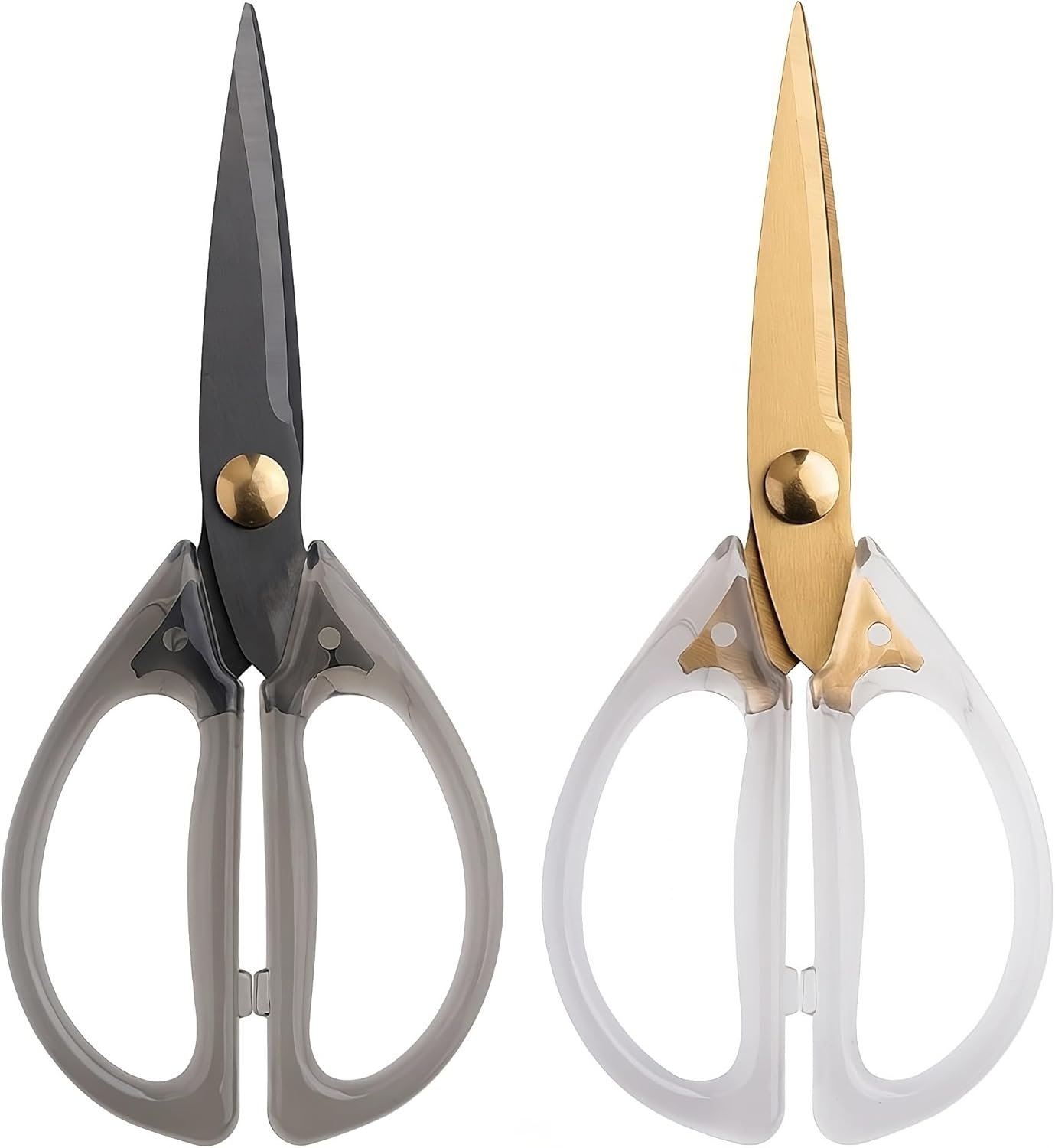 Transparent Handle Stainless Steel Sharp Powerful Kitchen Scissors Multi-Purpose Heavy Duty Food Scissors Kitchen Shears Chicken Poultry bone fish scales (Amber handle gold blade)