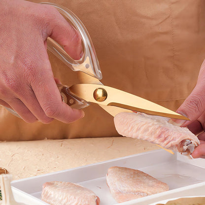 Transparent Handle Stainless Steel Sharp Powerful Kitchen Scissors Multi-Purpose Heavy Duty Food Scissors Kitchen Shears Chicken Poultry bone fish scales (Amber handle gold blade)