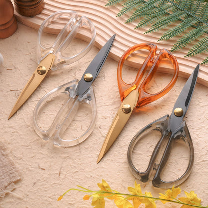 Transparent Handle Stainless Steel Sharp Powerful Kitchen Scissors Multi-Purpose Heavy Duty Food Scissors Kitchen Shears Chicken Poultry bone fish scales (Amber handle gold blade)