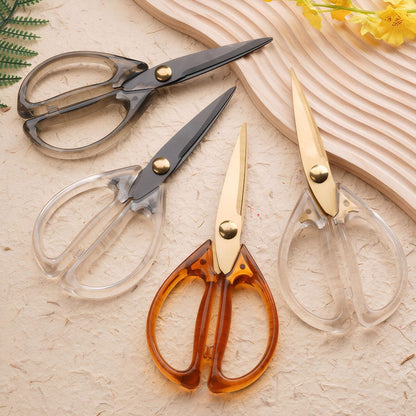 Transparent Handle Stainless Steel Sharp Powerful Kitchen Scissors Multi-Purpose Heavy Duty Food Scissors Kitchen Shears Chicken Poultry bone fish scales (Amber handle gold blade)
