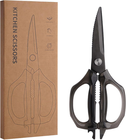 Transparent Handle Stainless Steel Sharp Powerful Kitchen Scissors Multi-Purpose Heavy Duty Food Scissors Kitchen Shears Chicken Poultry bone fish scales (Amber handle gold blade)