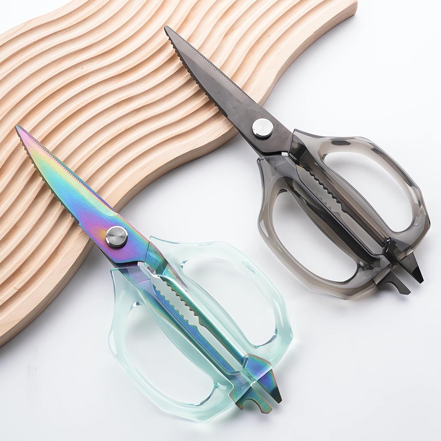 Transparent Handle Stainless Steel Sharp Powerful Kitchen Scissors Multi-Purpose Heavy Duty Food Scissors Kitchen Shears Chicken Poultry bone fish scales (Amber handle gold blade)