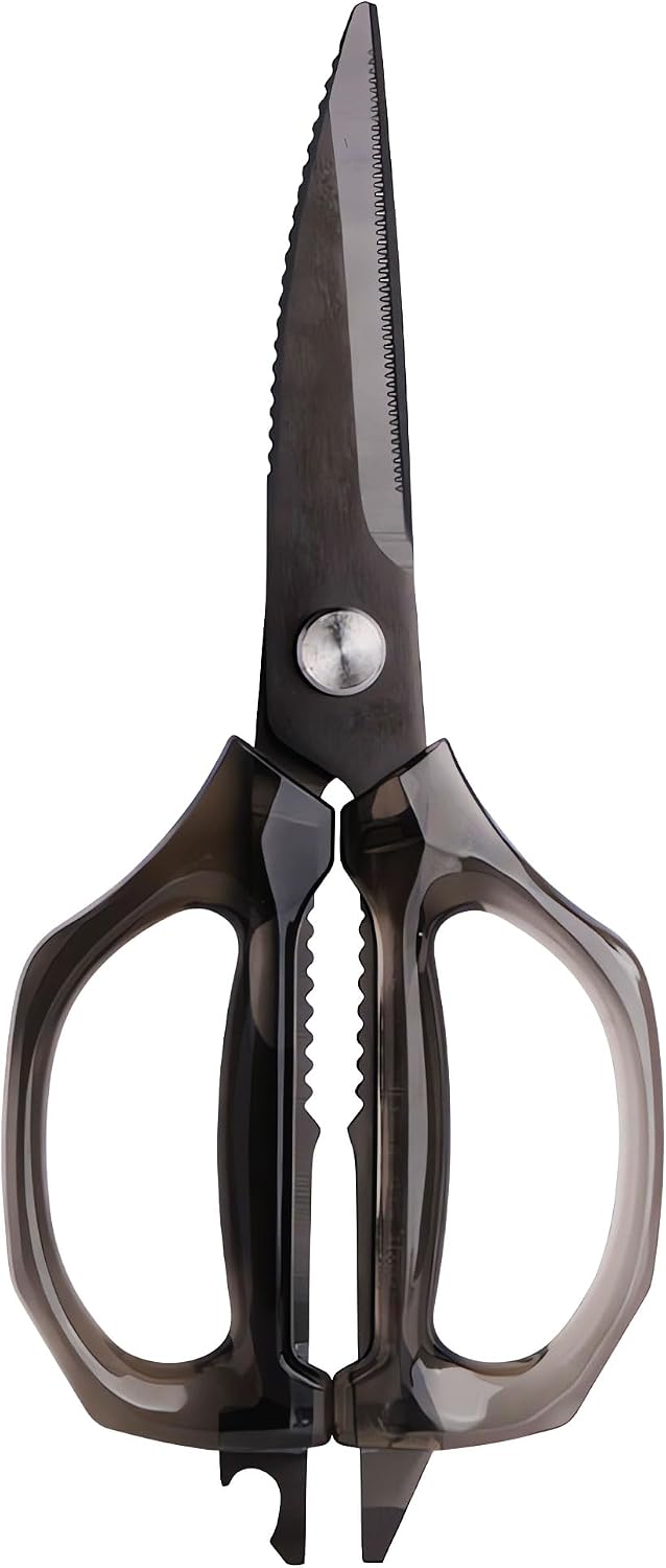 Transparent Handle Stainless Steel Sharp Powerful Kitchen Scissors Multi-Purpose Heavy Duty Food Scissors Kitchen Shears Chicken Poultry bone fish scales (Amber handle gold blade)