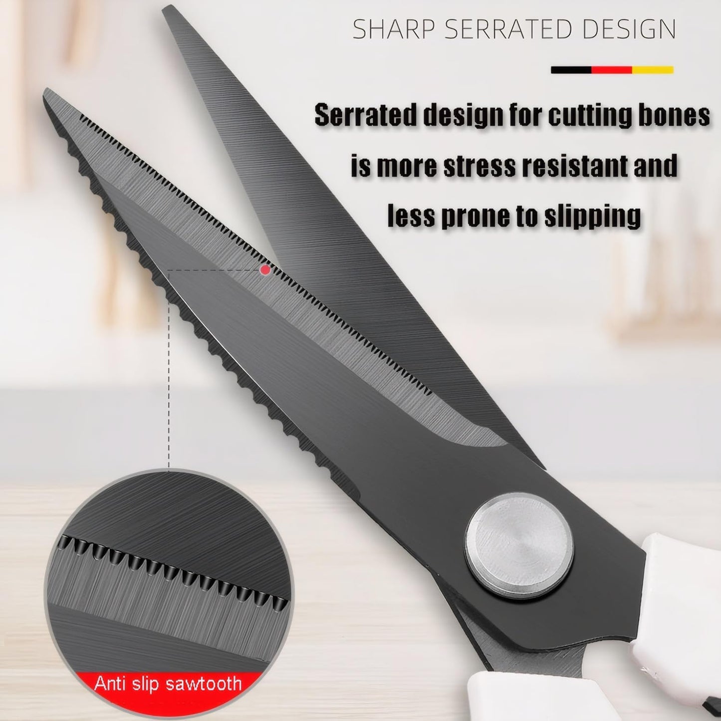 Transparent Handle Stainless Steel Sharp Powerful Kitchen Scissors Multi-Purpose Heavy Duty Food Scissors Kitchen Shears Chicken Poultry bone fish scales (Amber handle gold blade)