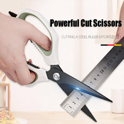 Transparent Handle Stainless Steel Sharp Powerful Kitchen Scissors Multi-Purpose Heavy Duty Food Scissors Kitchen Shears Chicken Poultry bone fish scales (Amber handle gold blade)