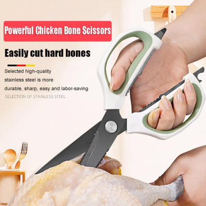 Transparent Handle Stainless Steel Sharp Powerful Kitchen Scissors Multi-Purpose Heavy Duty Food Scissors Kitchen Shears Chicken Poultry bone fish scales (Amber handle gold blade)