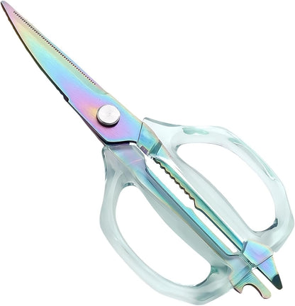 Transparent Handle Stainless Steel Sharp Powerful Kitchen Scissors Multi-Purpose Heavy Duty Food Scissors Kitchen Shears Chicken Poultry bone fish scales (Amber handle gold blade)