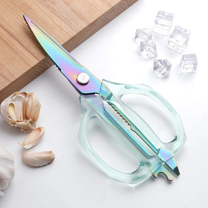 Transparent Handle Stainless Steel Sharp Powerful Kitchen Scissors Multi-Purpose Heavy Duty Food Scissors Kitchen Shears Chicken Poultry bone fish scales (Amber handle gold blade)