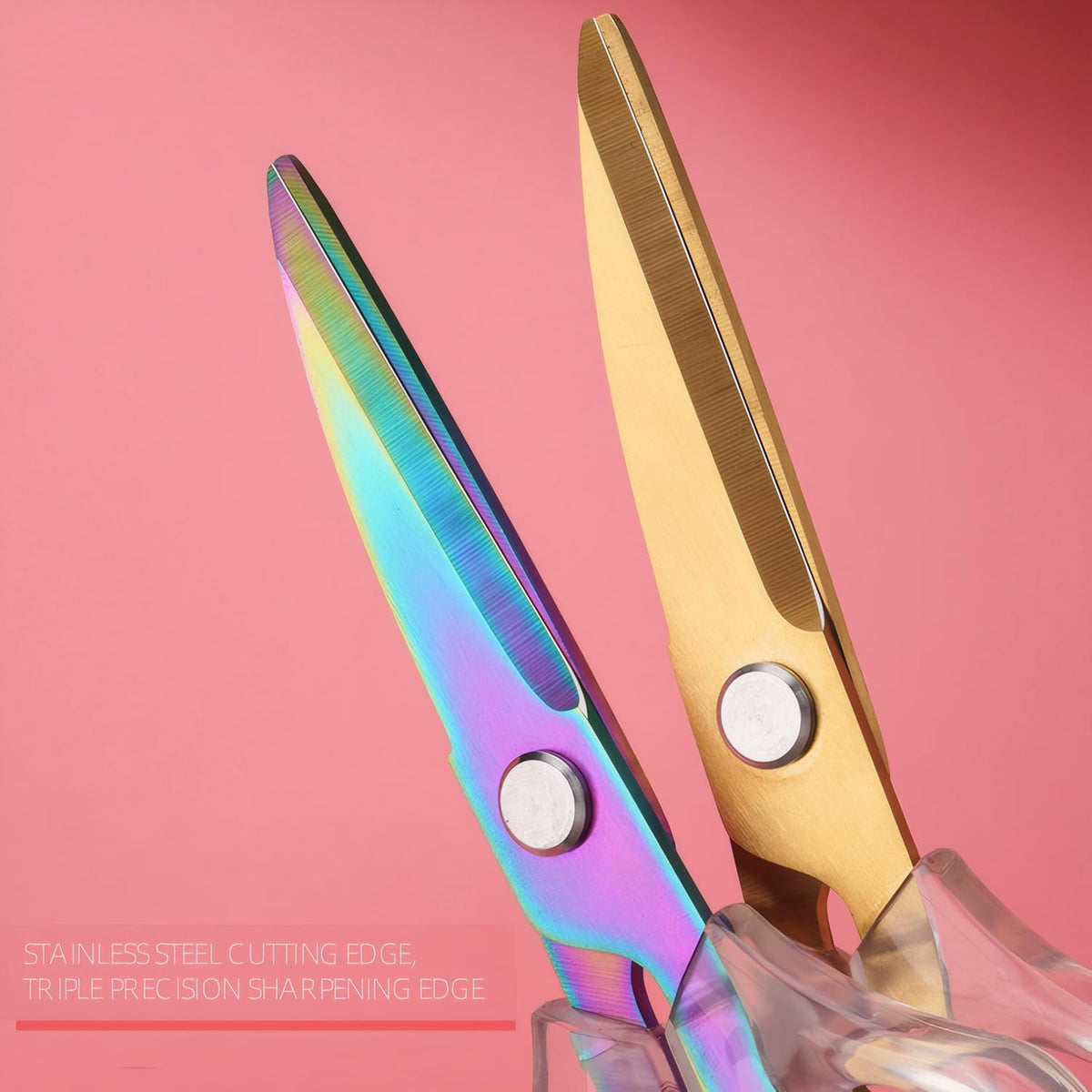 Transparent Handle Stainless Steel Sharp Powerful Kitchen Scissors Multi-Purpose Heavy Duty Food Scissors Kitchen Shears Chicken Poultry bone fish scales (Amber handle gold blade)