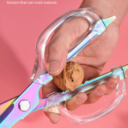 Transparent Handle Stainless Steel Sharp Powerful Kitchen Scissors Multi-Purpose Heavy Duty Food Scissors Kitchen Shears Chicken Poultry bone fish scales (Amber handle gold blade)