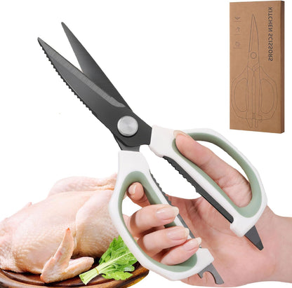 Transparent Handle Stainless Steel Sharp Powerful Kitchen Scissors Multi-Purpose Heavy Duty Food Scissors Kitchen Shears Chicken Poultry bone fish scales (Amber handle gold blade)