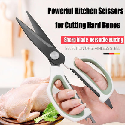 Transparent Handle Stainless Steel Sharp Powerful Kitchen Scissors Multi-Purpose Heavy Duty Food Scissors Kitchen Shears Chicken Poultry bone fish scales (Amber handle gold blade)