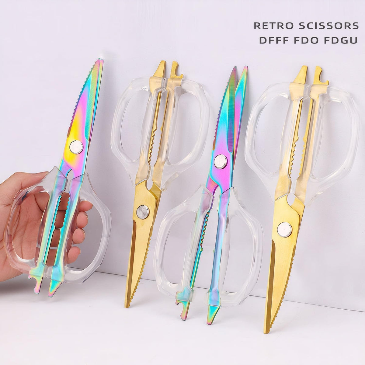 Transparent Handle Stainless Steel Sharp Powerful Kitchen Scissors Multi-Purpose Heavy Duty Food Scissors Kitchen Shears Chicken Poultry bone fish scales (Amber handle gold blade)