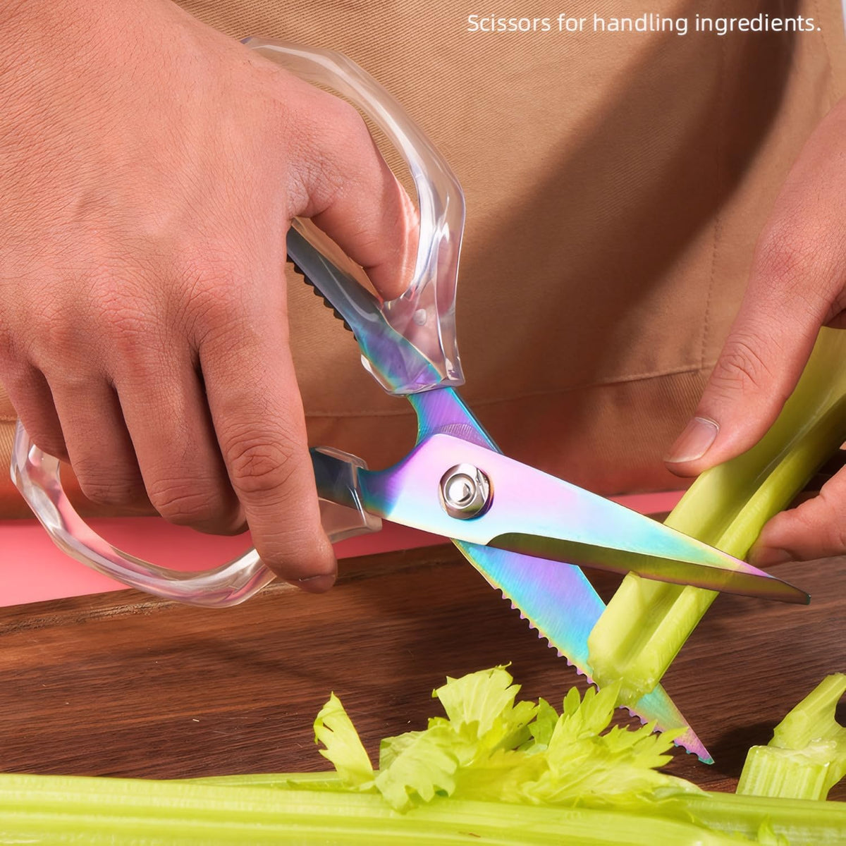 Transparent Handle Stainless Steel Sharp Powerful Kitchen Scissors Multi-Purpose Heavy Duty Food Scissors Kitchen Shears Chicken Poultry bone fish scales (Amber handle gold blade)
