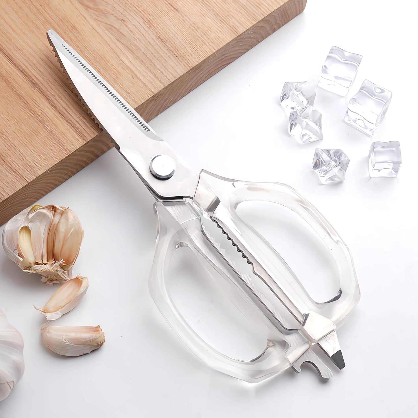 Transparent Handle Stainless Steel Sharp Powerful Kitchen Scissors Multi-Purpose Heavy Duty Food Scissors Kitchen Shears Chicken Poultry bone fish scales (Amber handle gold blade)