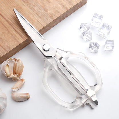 Transparent Handle Stainless Steel Sharp Powerful Kitchen Scissors Multi-Purpose Heavy Duty Food Scissors Kitchen Shears Chicken Poultry bone fish scales (Amber handle gold blade)