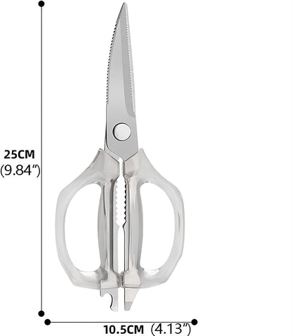 Transparent Handle Stainless Steel Sharp Powerful Kitchen Scissors Multi-Purpose Heavy Duty Food Scissors Kitchen Shears Chicken Poultry bone fish scales (Amber handle gold blade)