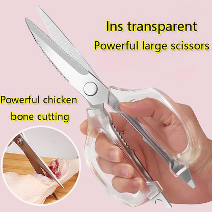 Transparent Handle Stainless Steel Sharp Powerful Kitchen Scissors Multi-Purpose Heavy Duty Food Scissors Kitchen Shears Chicken Poultry bone fish scales (Amber handle gold blade)