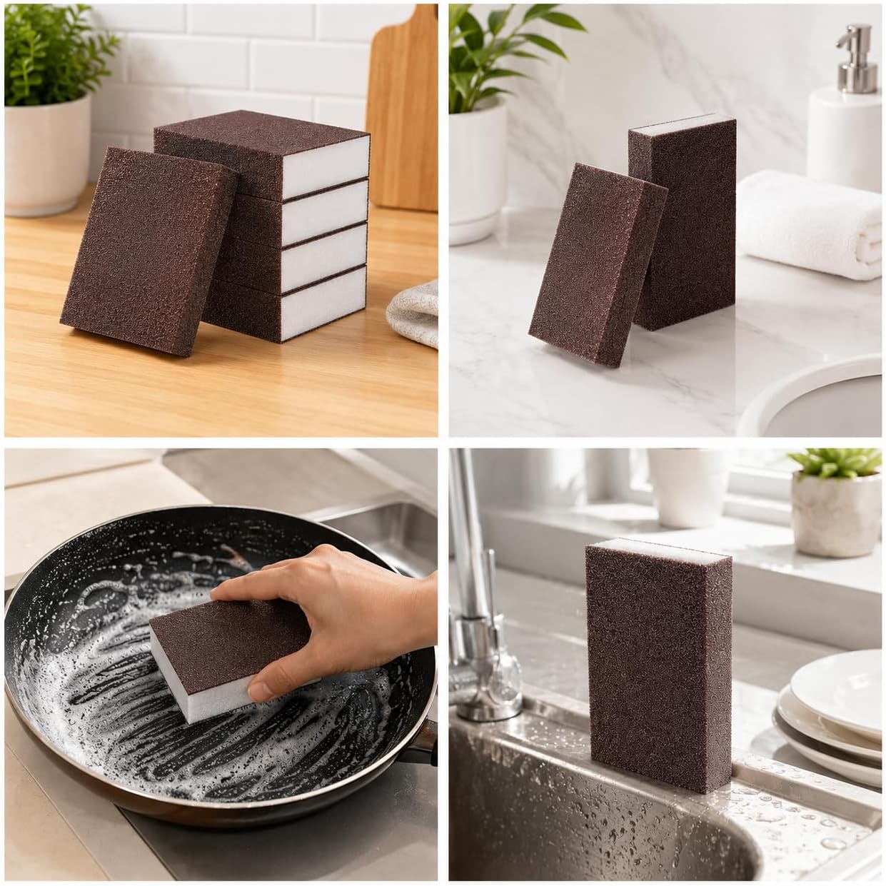 2 Pack Sandpaper Magic Sponge Cleaner Set, Ergonomic Handle Scrubber for Pots Pans Dishes, Rust Scale Removal Pad, Kitchen Cookware Stain Remover Tool