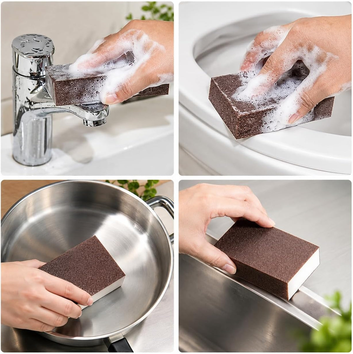 2 Pack Sandpaper Magic Sponge Cleaner Set, Ergonomic Handle Scrubber for Pots Pans Dishes, Rust Scale Removal Pad, Kitchen Cookware Stain Remover Tool