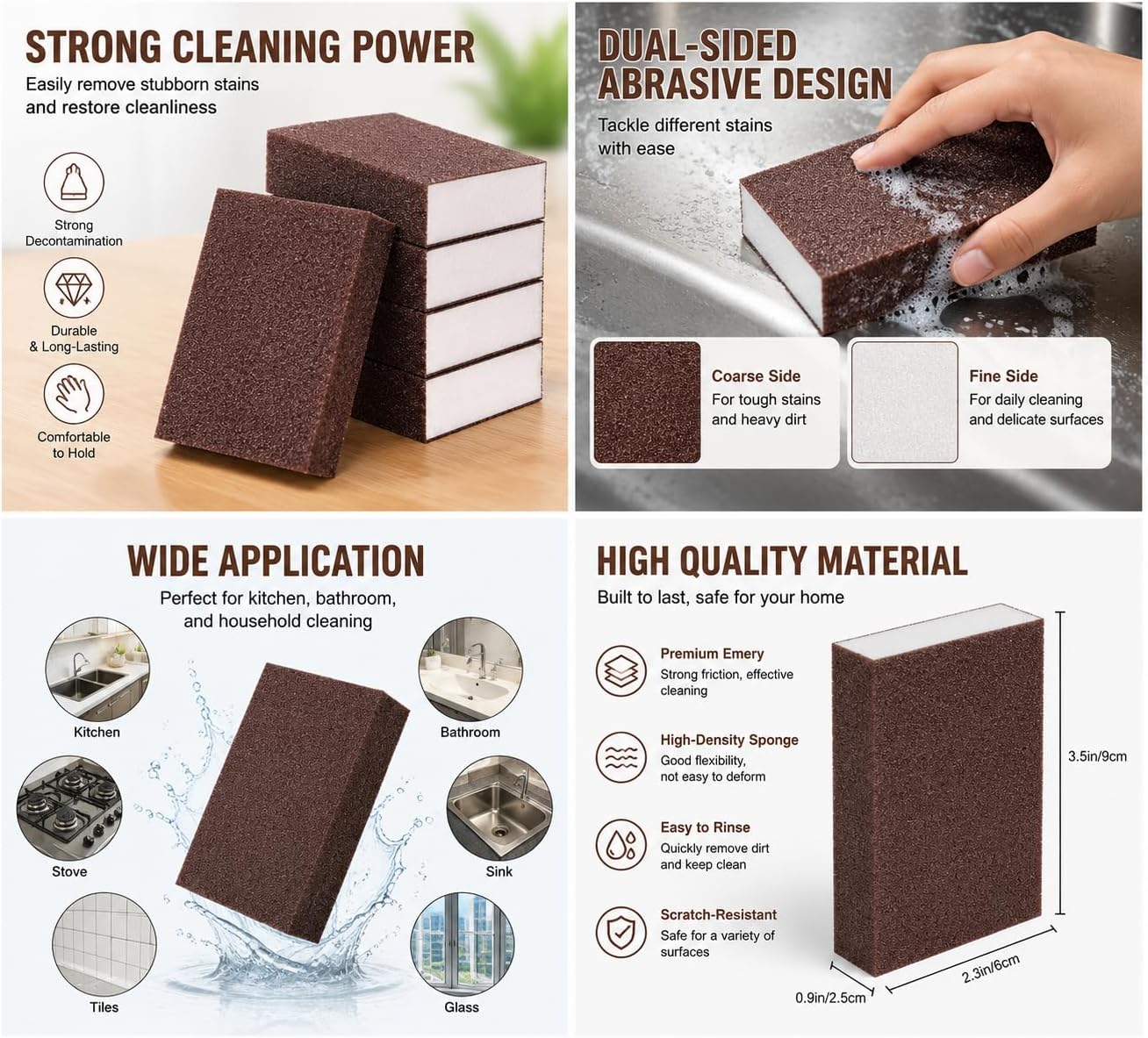 2 Pack Sandpaper Magic Sponge Cleaner Set, Ergonomic Handle Scrubber for Pots Pans Dishes, Rust Scale Removal Pad, Kitchen Cookware Stain Remover Tool
